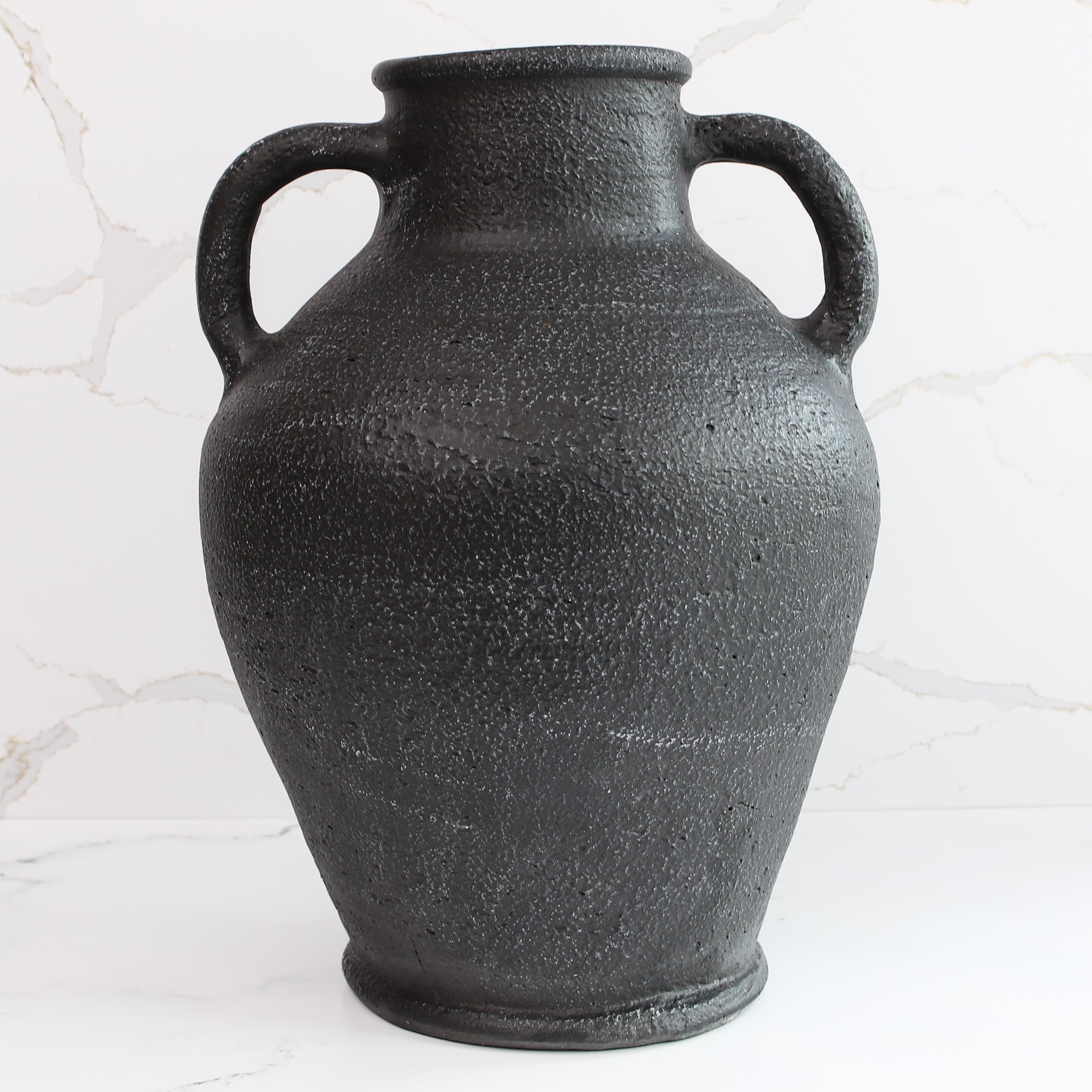 Black Ceramic Amphora Vase with Handles